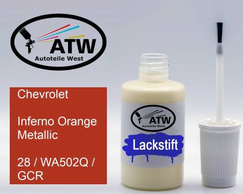 Chevrolet, Inferno Orange Metallic, 28 / WA502Q / GCR: 20ml Lackstift, von ATW Autoteile West.
